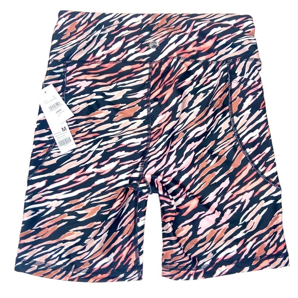 NWT Tahari Sport Women's Biker Shorts Women's M Black Pink Printed Exercise Gym